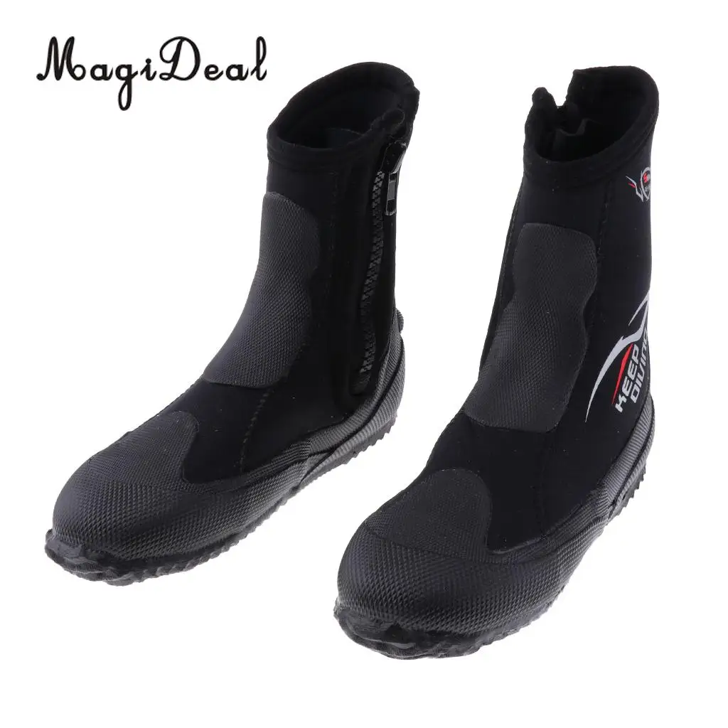 MagiDeal Unisex 5mm Premium Neoprene Hi Top Wetsuits Zipper Boot Diving Boots Water Sports Snorkeling Booties Shoes Black