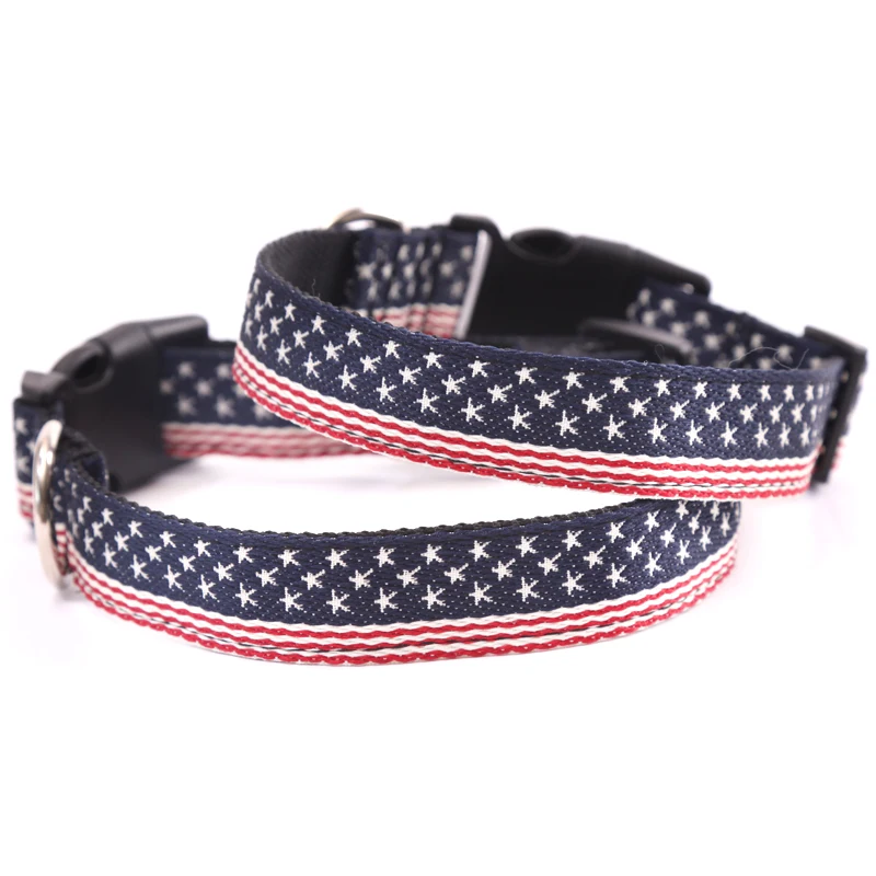 Personalized Handmade American Flag Print Dog Collar Nylon bing Pet Collars for Medium Large