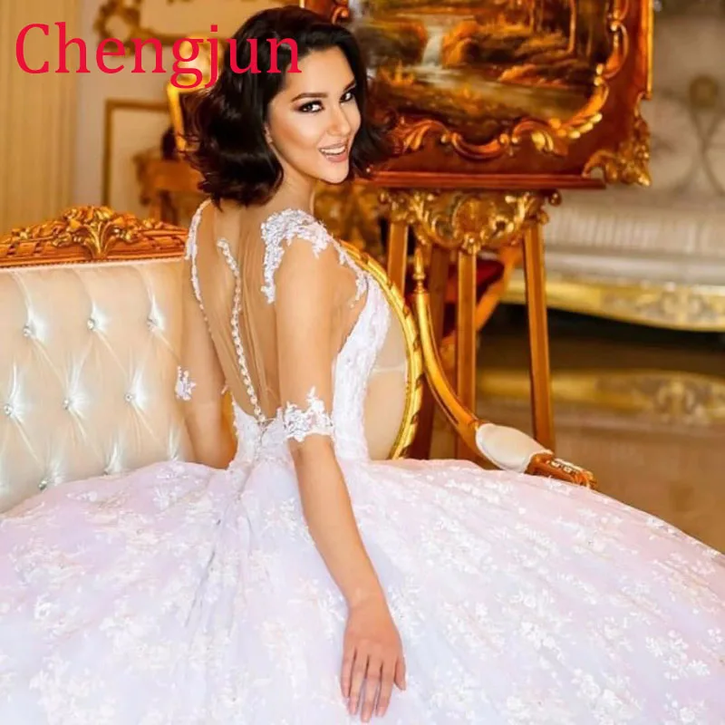 Chengjun Роскошные Дамы V шеи Кружева бальное платье свадебное платье с рукавами