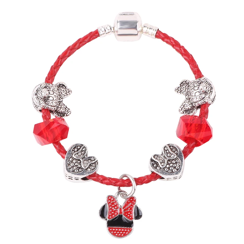 Высококачественный детский подарок красный кожаный шнурок бусины Минни подвеска «сделай сам» подходит для женщин браслет ювелирный подарок предпочтительный