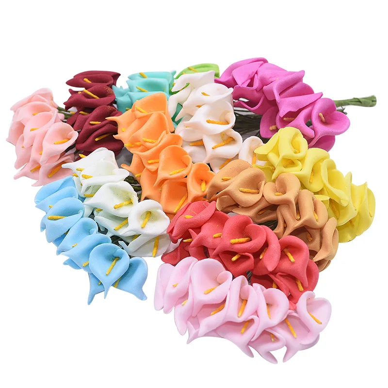 144Pcs Artificial Mini Foam Calla Simulation Lilies Flower DIY Bouquet Scrapbooking Decorative Flower Wedding Party Decoration