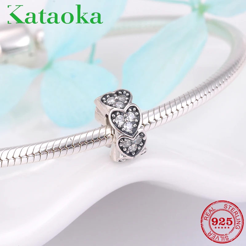 

2018 New Authentic 925 sterling silver heart spacer beads with clear CZ Fit Original Pandora Charm Bracelet Jewelry making