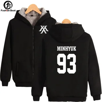

MONSTA X Thickened Hoodie Shownu Kihyun Hoodies Kpop Men Combination Hoody Male Warm Zipper Print New Arrival 2018 Clothes