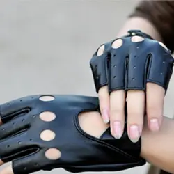 Модные 1 пара половина палец для вождения Для женщин модные перчатки Pu кожаные перчатки без пальцев Черный Для женщин с рук варежки Luvas