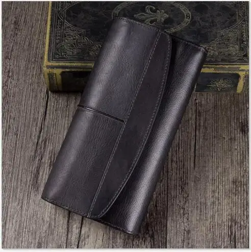 Vintage Designer Genuine Leather Women's Clutch Purse Cow Skin Blackish Green Female Large Trifold Wallet Lady Long Card Wallet - Цвет: Темно-серый