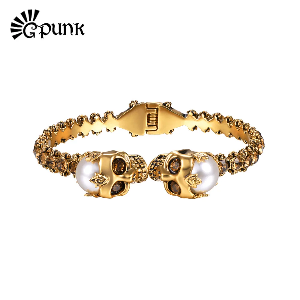 skull cuff bracelet bangle antique gold/ silver plated gothic punk