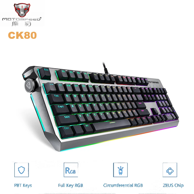 

Original MOTOSPEED CK80 USB Wired Gaming Mechanical Keyboard RGB Backlight 104 Key PBT Keycap All Key Anti-Ghost 0.2M/S Response