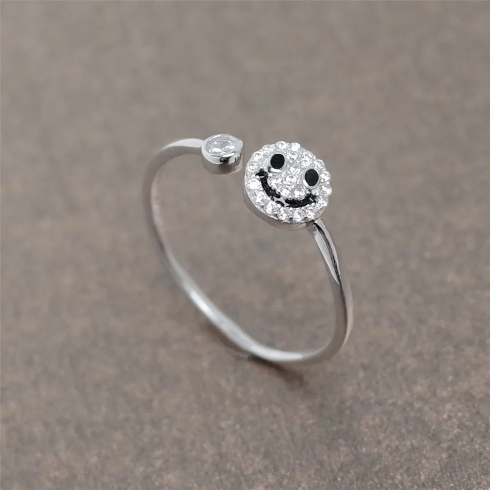 smile face cz open girl ring 100% Sterling 925 silver Jewelry Vintage Adjustable rings for women gift