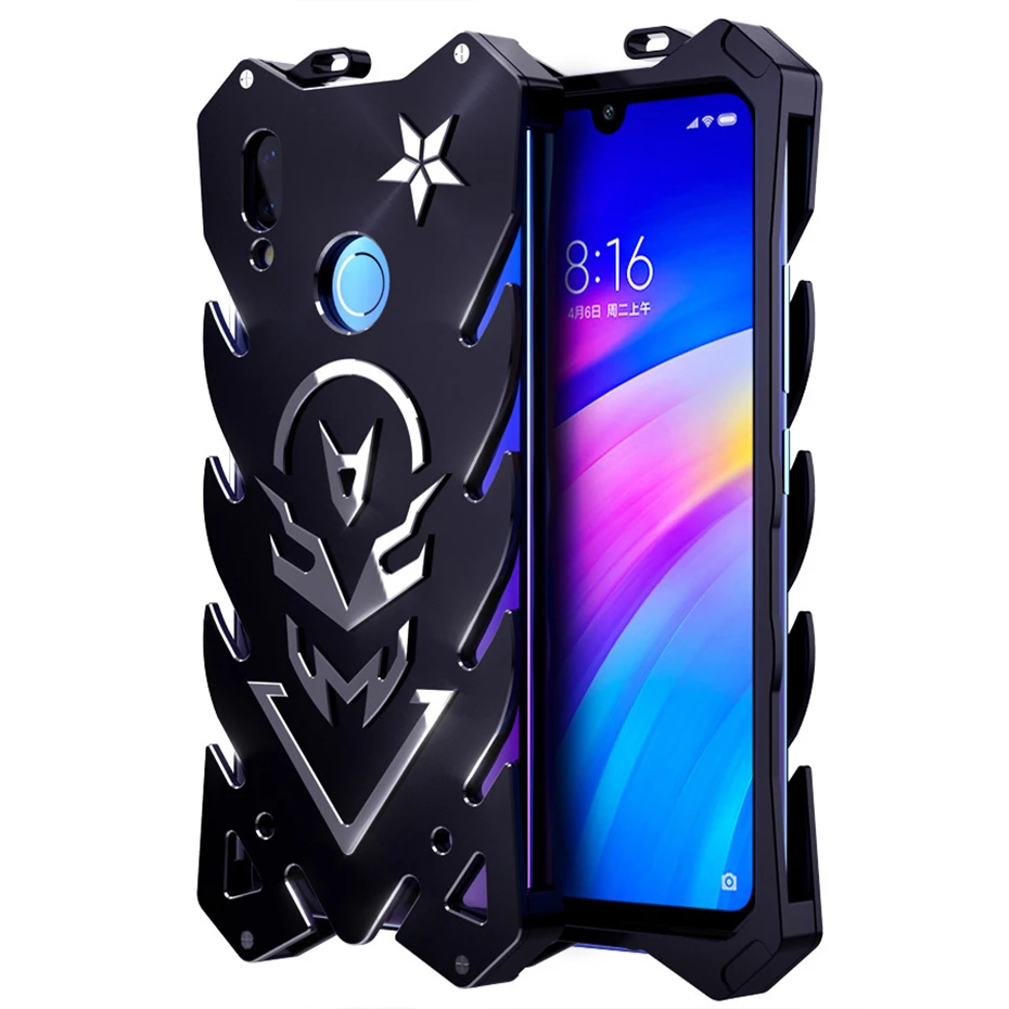 

Zimon For Xiaomi Redmi 7 Case Luxury Aviation Aluminum Metal Armor Protective Shell For Xiaomi Redmi 7 Redmi7 Back Cover Black