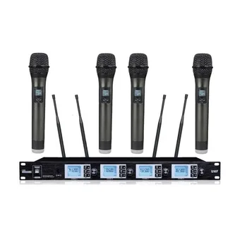 

Bolymic Professional handhled Vocal microphone system 4 Channels UHF PLL Wireless Microphone Karaoke for school meeting church