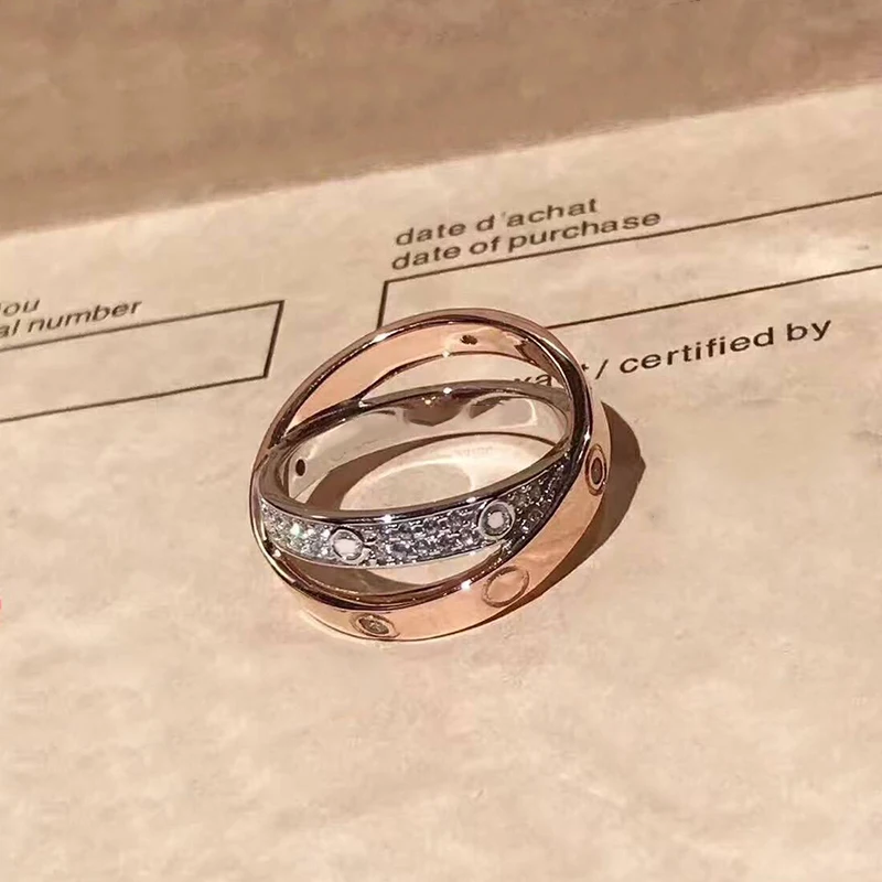 

Brand Pure 925 Sterling Silver Jewelry For Women 2 Round Rings 2 Color Circle Rings Wedding Jewelry Fashion LOVE Rings Luxury