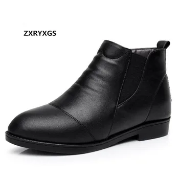 

2019 New Elegant and Comfort Women Boots Casual Shoes Flat Ankle Boots Large Size Cowhide Plus Velvet Women Shoes Winter Boots