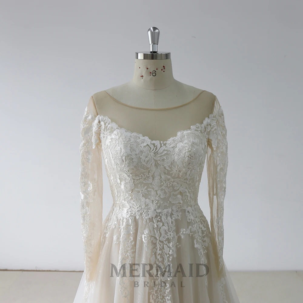 New long sleeve a line lace wedding dress wedding dress