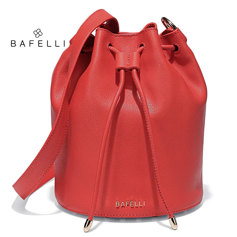 

BAFELLI split leather bucket high quality bottom rivet shoulder bag hasp & string crossbody bags red bolsos mujer women bag