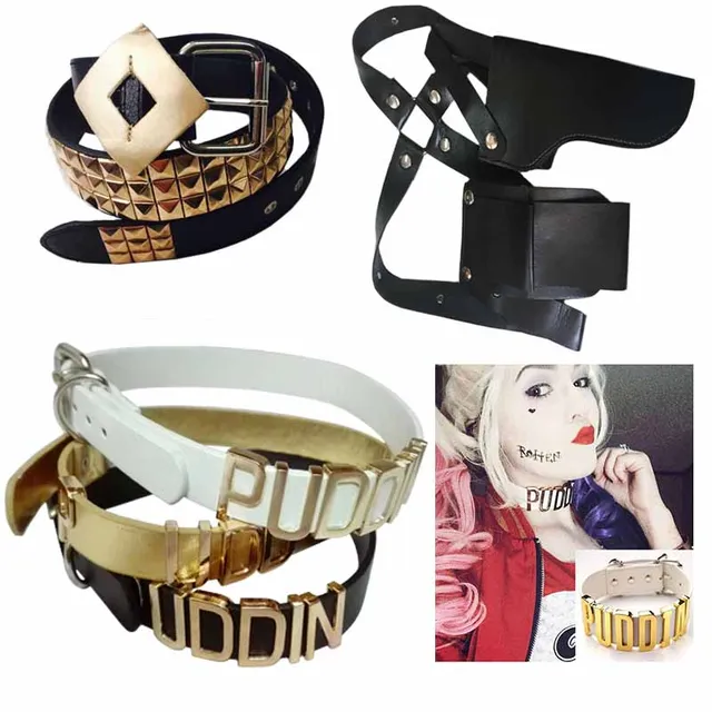 Adjustable Suicide Squad Harley Quinn Accessories Puddin Necklace Collar Gun Holster Bag Belt
