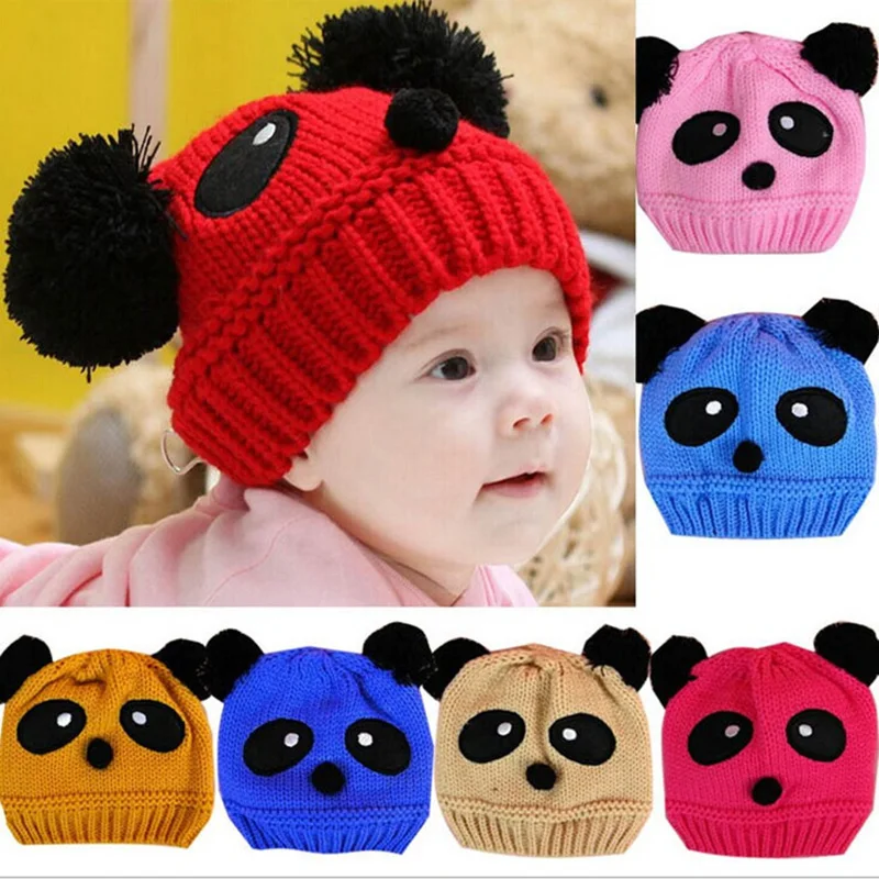 Cute Panda Style Baby Hat Kids Girl And Boys Acrylic Knitted Caps