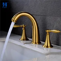 Hongdec классический стиль двойная ручка три отверстия латунь матовый золото бассейна Vanity ванная комната кран Палуба Гора
