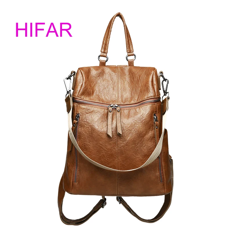 

HIFAR Fashion Multifunction Women Backpack High Quality PU Leather School Bags For Teenager Girl Casual Shoulder Bag Female Moch