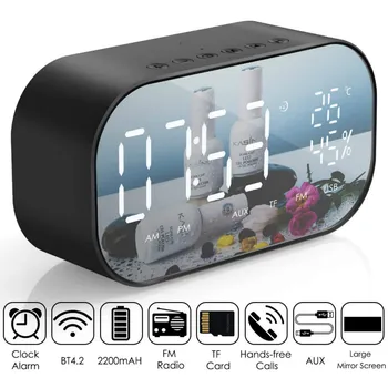 

Support Aux TF USB Music Player Wireless for Office Home LED Alarm Clock with FM Radio Wireless Bluetooth Speaker Mirror Display