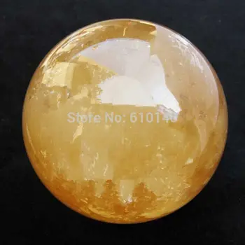 

90MM+SAND Natural Citrine Calcite Quartz Crystal Sphere Ball Healing Gemstone