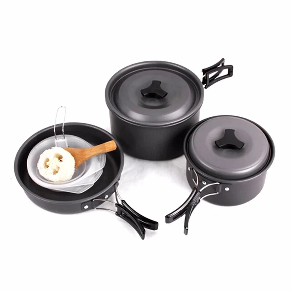 

HW2016 NEW arrival  1 Set 2-3 Person Camping Pot Frypan Bowls Cooking Set Picnic Cookware FeastBest Price