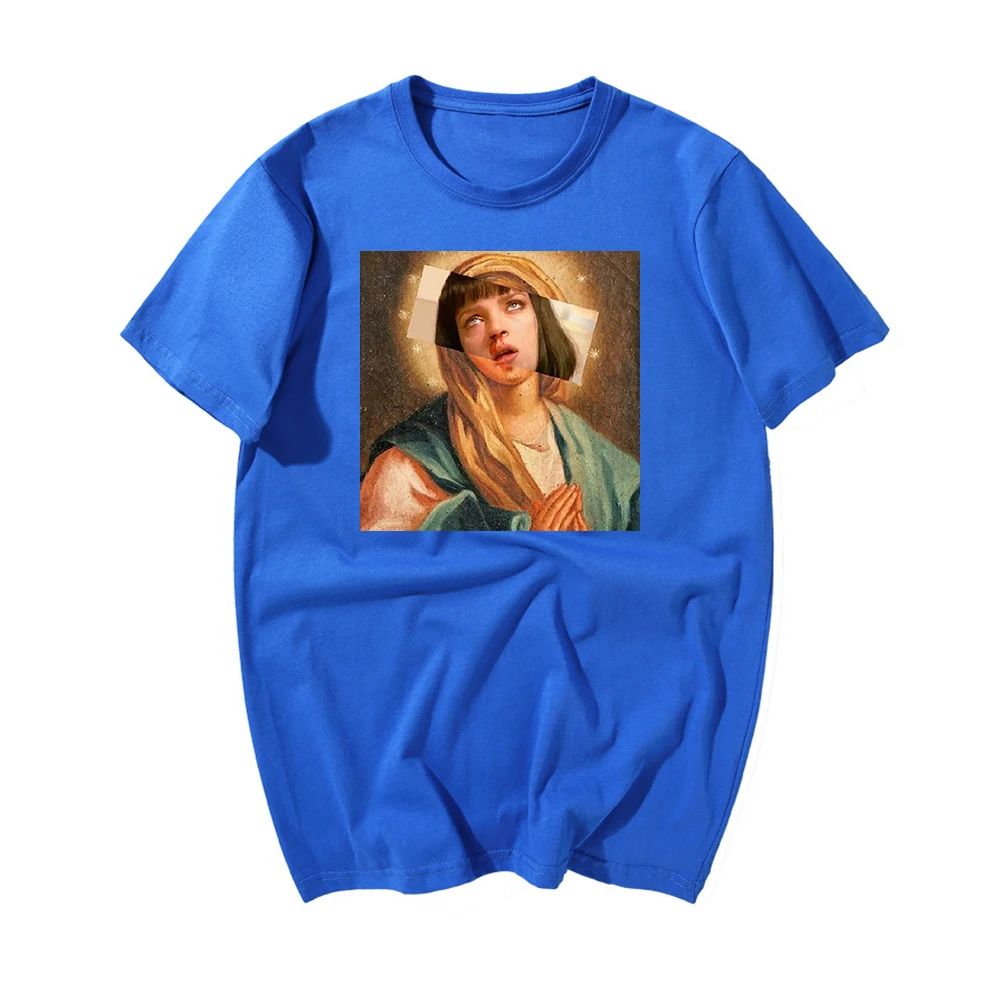 Quentin Тарантино хип-хоп Футболка фильм целлюлозы фантастики Девы Марии футболка для мужчин и женщин черный зеленый уличная хлопковая футболка - Цвет: Blue