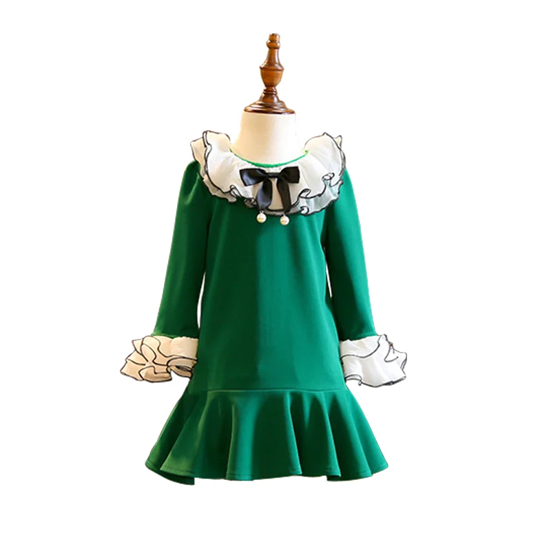 

green party frocks for girl 3 -10 yrs baby girls long sleeve autumn winter 3d floral dresses princess costume autumn kid clothes