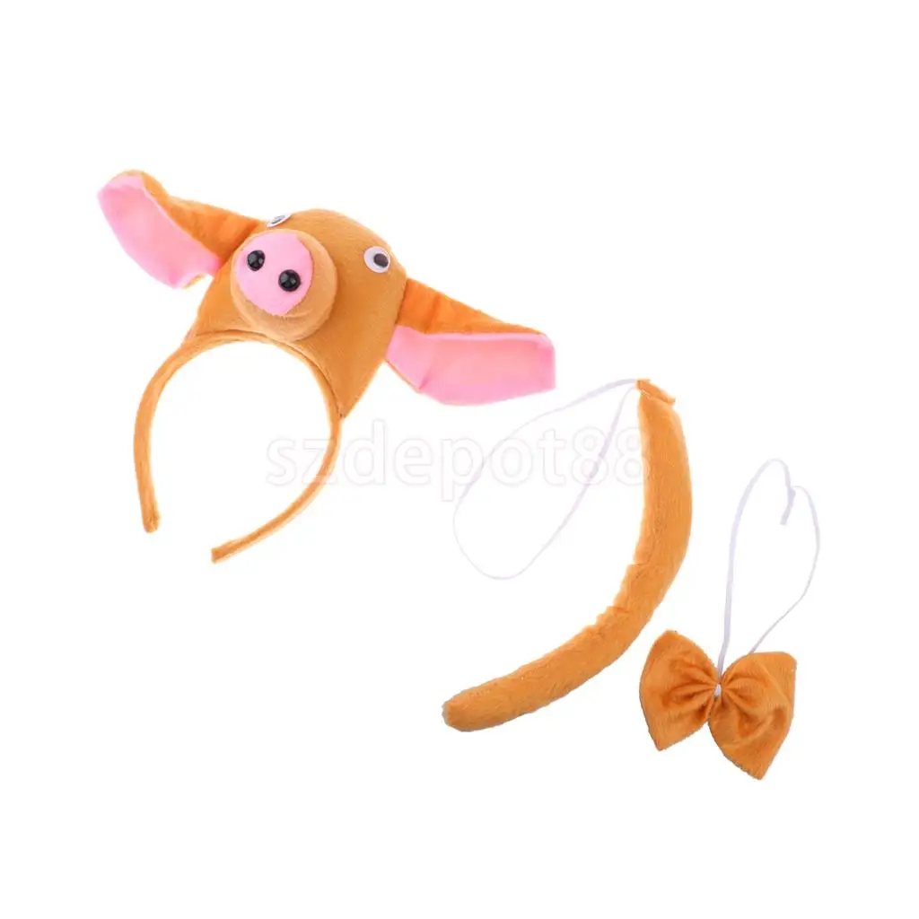 Kids Animal Pig Piggy Costume Kit Head Band Bow Tie Tail Set Fancy Dress