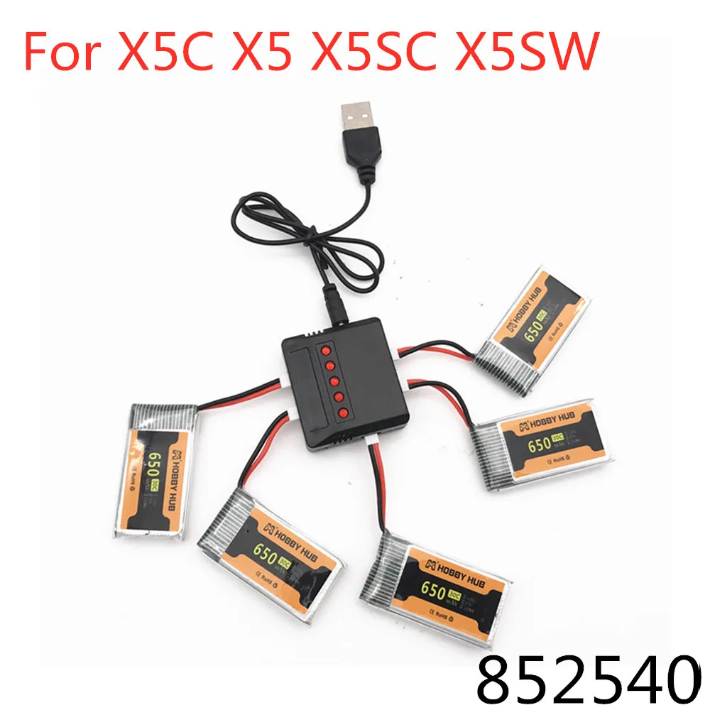 

lipo Battery 3.7v 650mAh For SYMA X5C X5C-1 X5 X5SC H5C CX-30 RC Drone parts 3.7v 650mAh 30c Battery and 5 in 1 charger