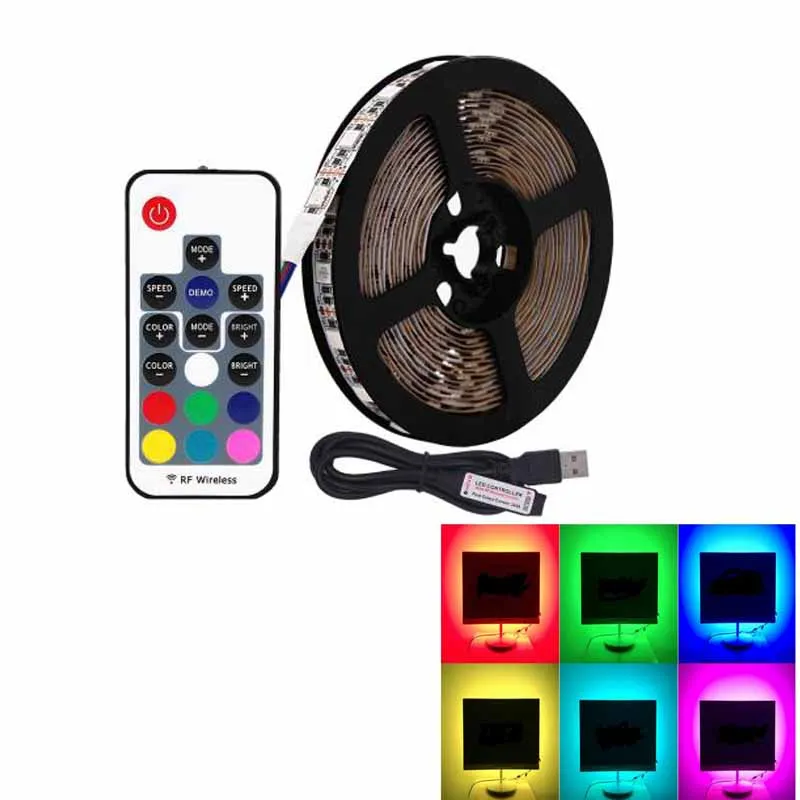 Tira de luz LED impermeable la tira del RGB 5050 60LED DC 5 V Led USB tira flexible Cintas sesgo iluminación retroiluminación