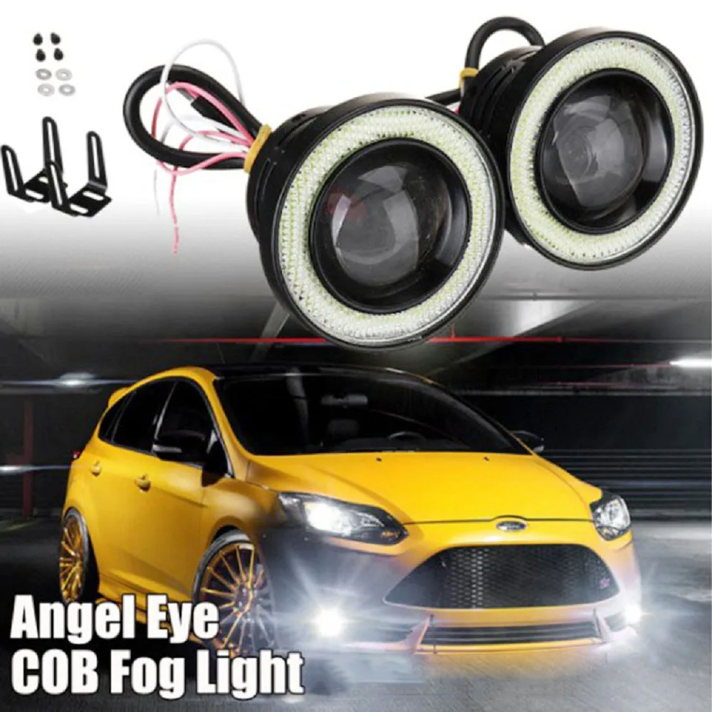 

2Pcs Universal Car LED Headlight Angel Eye COB Fog Light Aperture 2.5 / 3 / 3.5 Inch LED Car Headlights Running Light
