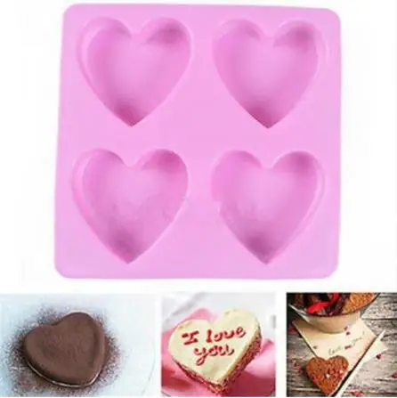 

CHENGLAN New 1PC Silicone Mold for Handmade Soap cake 4 Holes Heart