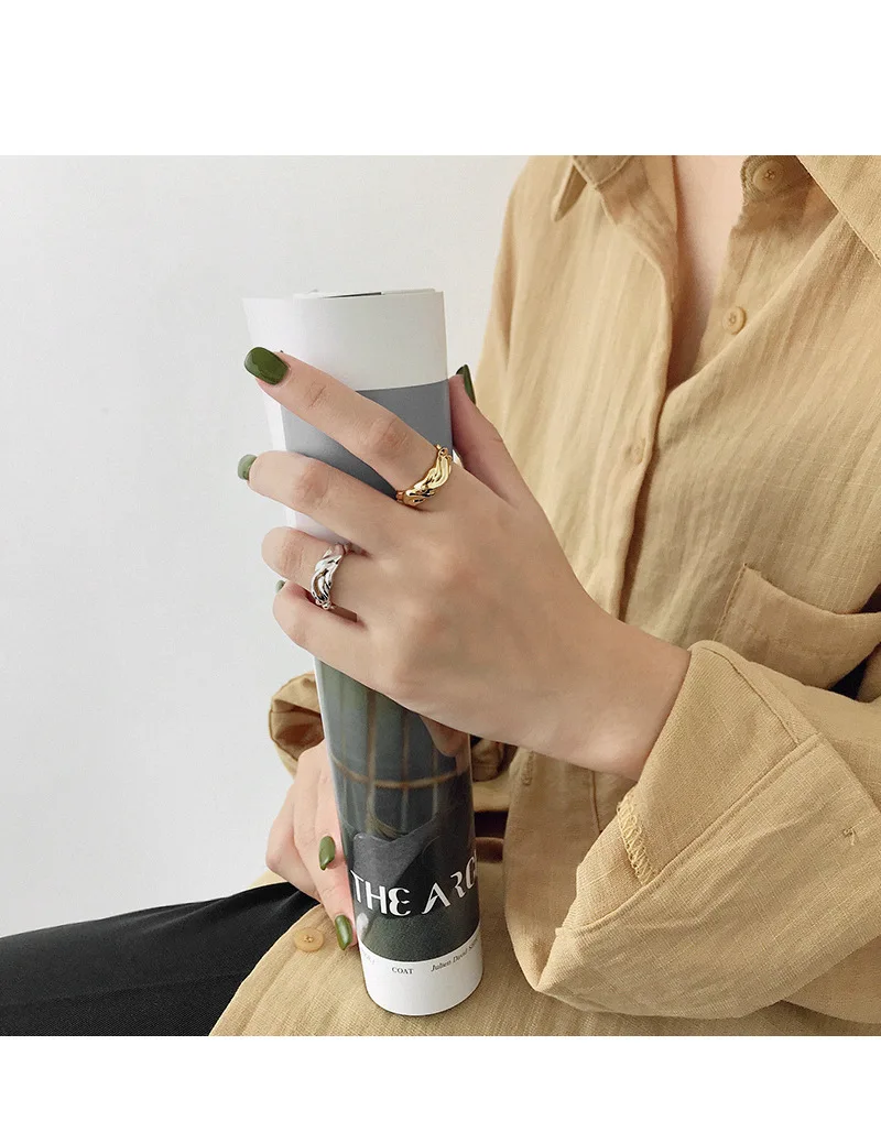 F.I.N.S настоящее кольцо из стерлингового серебра S925 уникальное необычное вогнутое поверхность волна двухцветное женское кольцо Корейская открывающая манжета кольца
