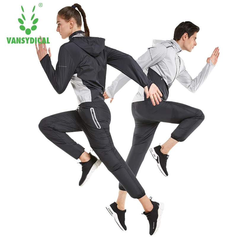 

Vansydical 2018 Sweat Suit Mens Sports Running Suits Womens Fitness Lose Weight 2pcs Gym Sportswear Fitness Track Training Suits