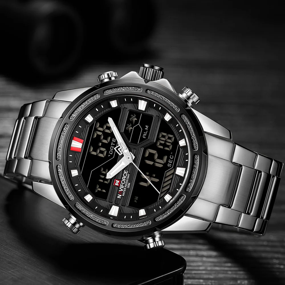 NAVIFORCE Мужские кварцевые аналоговые часы Роскошные модные спортивные водонепроницаемые наручные часы Стальные Мужские часы Часы Relogio Masculino NF9138
