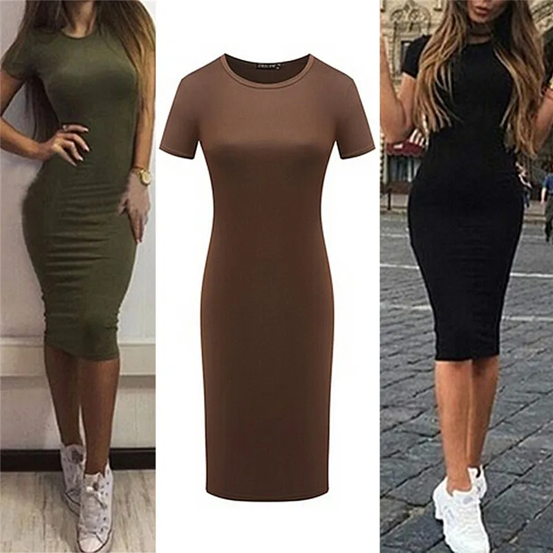 

Women Summer Dresses 95% Cotton Knee-Length Skinny Office Dress Short Sleeve Bandage Bodycon Beach Dress Vestidos Robes