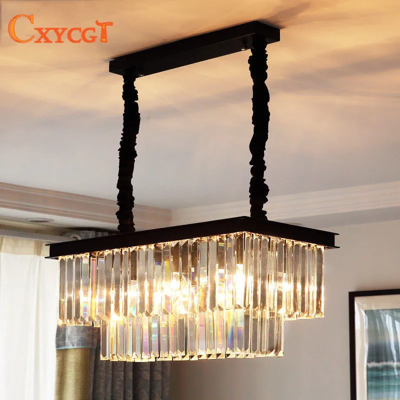 

Crystal Chandelier Creative Rectangular Crystal Pendant Lamp LED Lighting Dining Room Chandelier