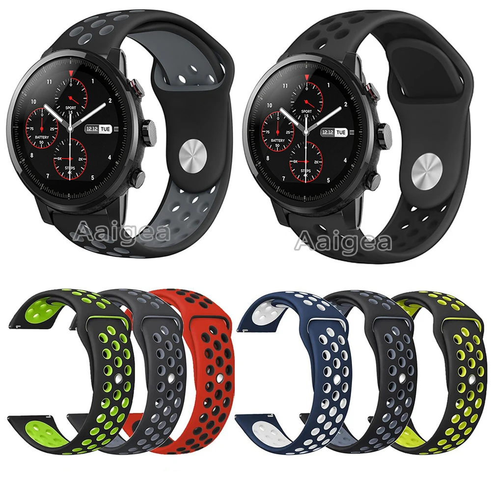 Мягкая силиконовая лента сменный ремешок для Huami Amazfit Strato спортивные часы 2 красочные дышащий браслет Ремешки для наручных часов 22 мм