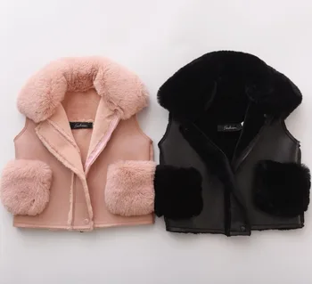 

Kids Faux Fur Vest Fashion Warm Waistcoat Boy Girls PU Fox Collar Pink Jacket Coat Down Thicken Coat Black Outerwear Fur Vests