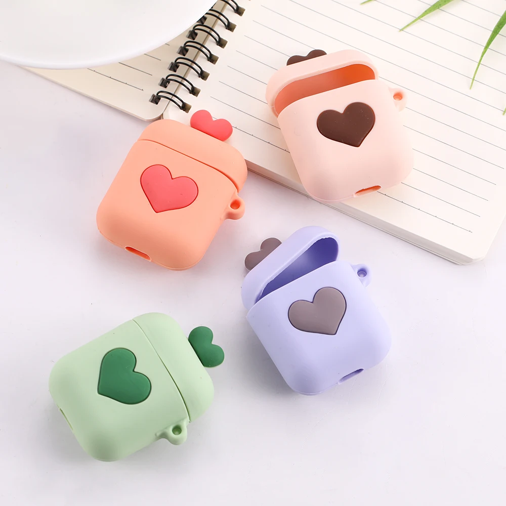 Милый чехол для Apple airpods с мультипликационным сердечком беспроводные наушники