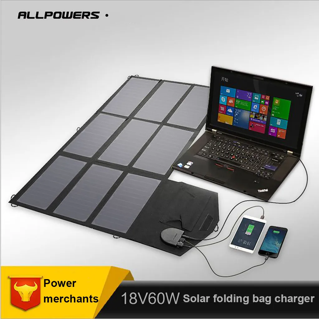 

ALLPOWERS 60W Portable Highly Efficient Foldable and Waterproof Solar Panel Folding solar mobile charger mobile phone charging