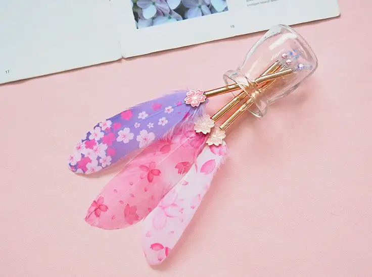 1 Pcs Lovely 0.5mm Cherry Sakura Feather Gel Pens Neutral Pens for Kids Gift School Office Supplies Korean Stationery