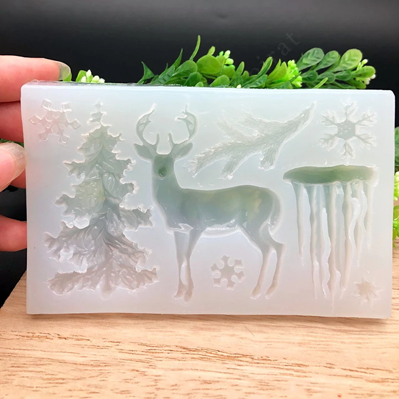 1pcs Mirror Deer Snowflake Tree Christmas Silicone Mold DIY Jewelry Crafts Decoration Epoxy Resin Molds for Jewelry Making