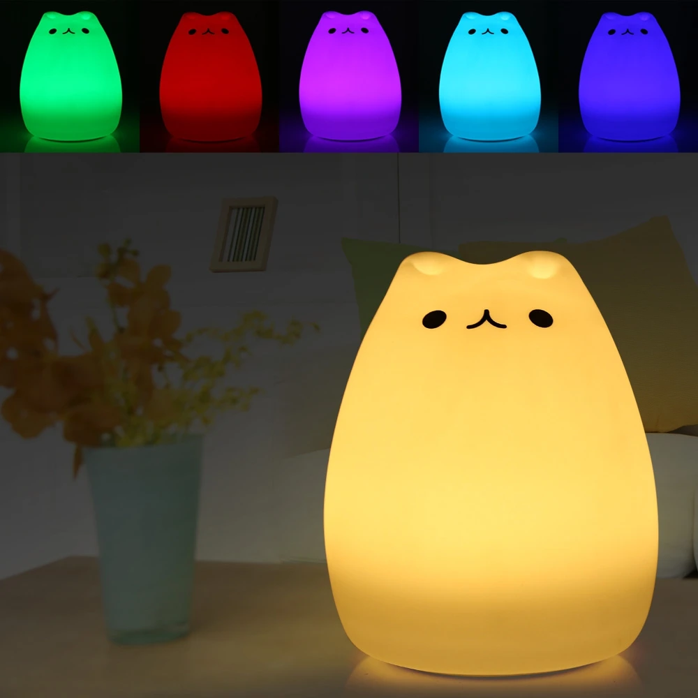 

7 Colors Cat Silicone LED Night Light Animal Children Nursery Touch Night Light Silicone Soft Cartoon Baby Lamp USB Night Lights