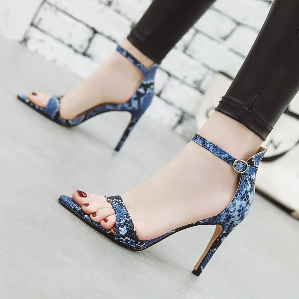

Mature Stiletto High Heels sandals women Serpentine Pointed Toe Zapatos De Mujer buty damskie Buckle Strap Open Toe women shoes