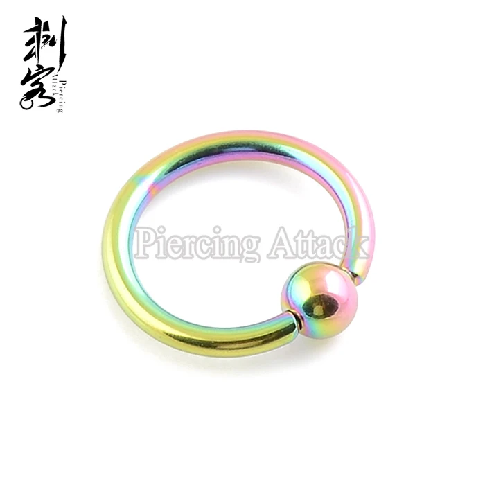 

(Min. order $10) Body Piercing Steel 16 Gauge Titanium Anodized Captive Ring BCR 1.2*6*3mm