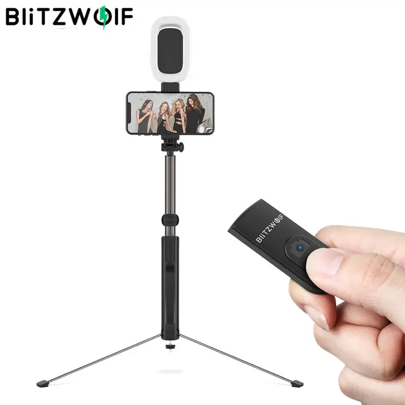 

BlitzWolf BW-BS8L 3 in 1 Blue&tooth Selfie Stick LED Flash Long Extendable Multi-angle Rotation Tripod For iPhone X XR XS Max