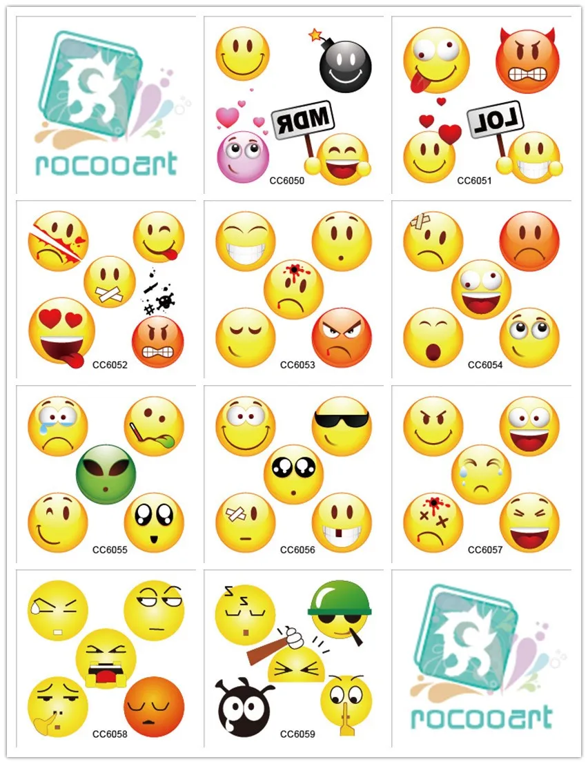 

10 pcs/lot Cartoon Smile Cute Meme Face Designer Temporary Tattoo Sticker Emoji Water Transfer Hand Fake Tattoo Taty Rocooart