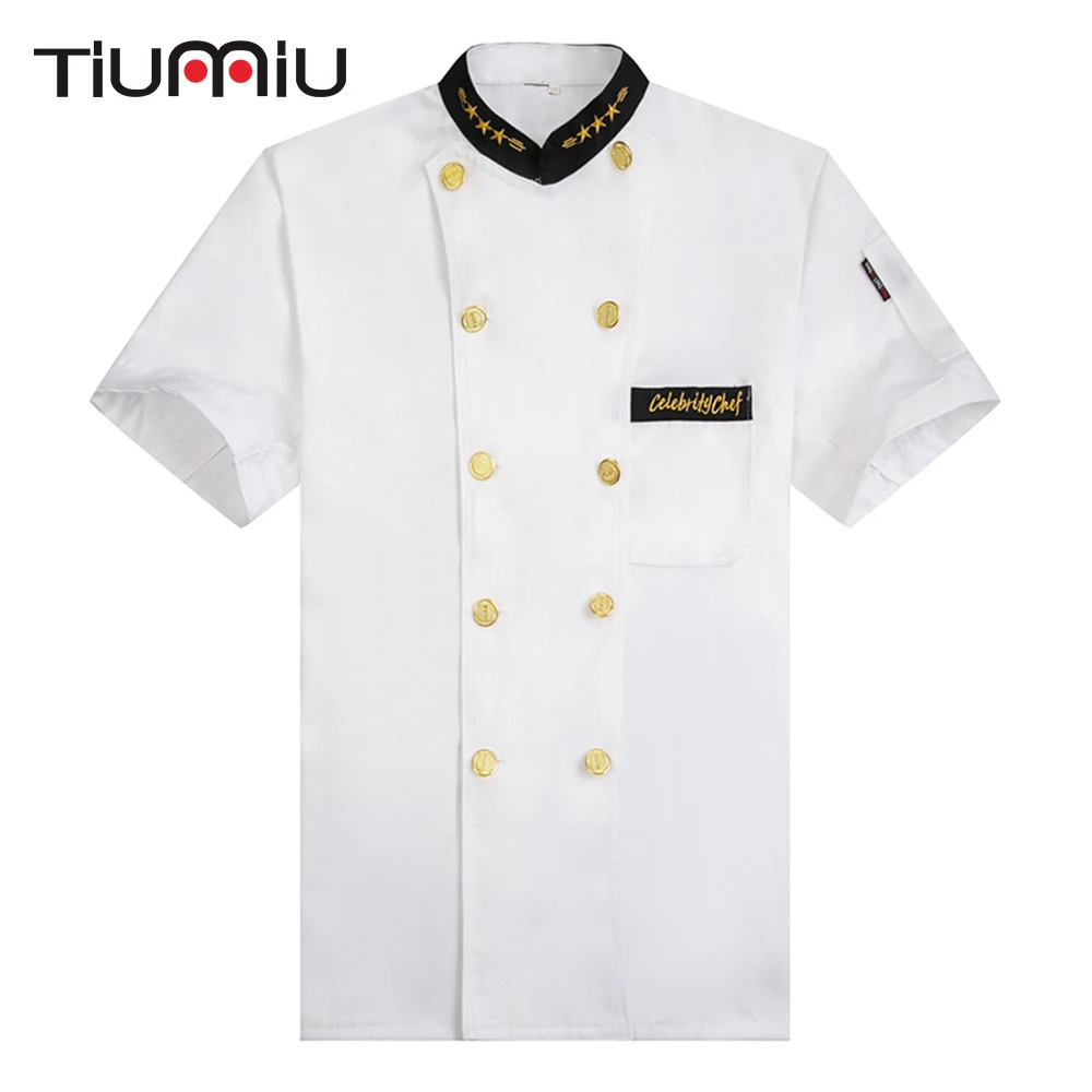 

New Arrival White Chef Jackets Kitchen Cooking Workwear Clothes Short Sleeved Restaurant Cozinha Double-breasted Bakery Uniforms