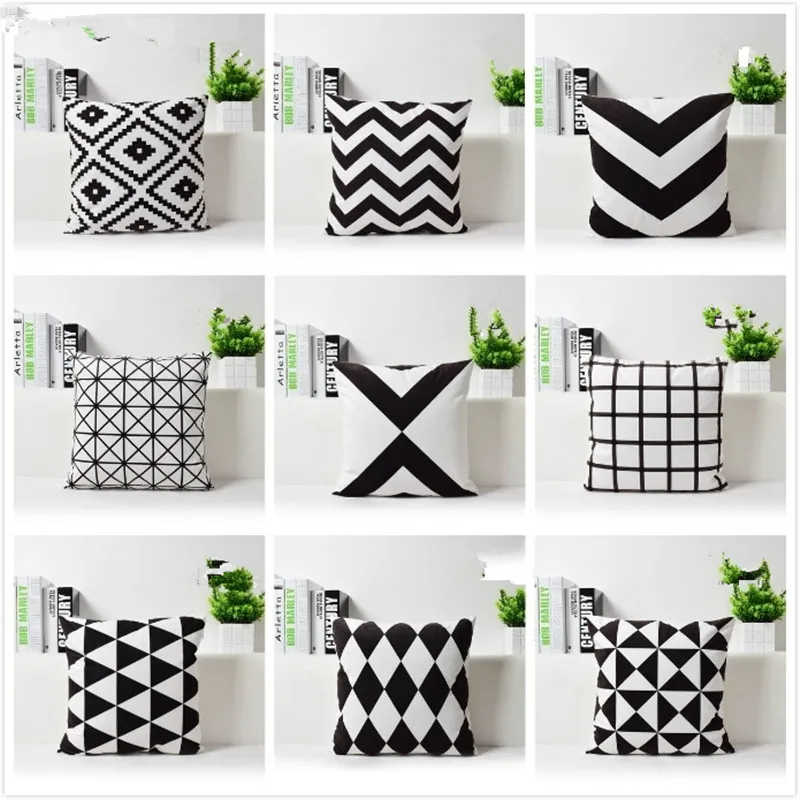 

Cheap Geometric Decorative Cushion throw pillows case black white Cushions Cover Home Decor Couch Pillowcase For Sofa 45x45cm